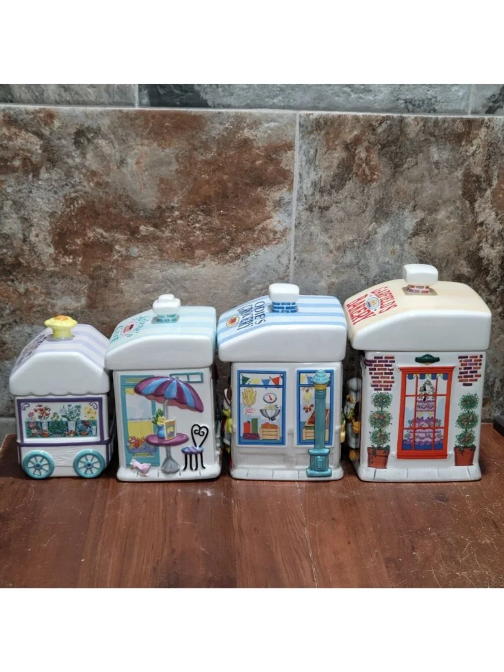 Vintage Garfield Danbury Mint Ceramic Canister Set Complete 4pc Bakery Grocery f